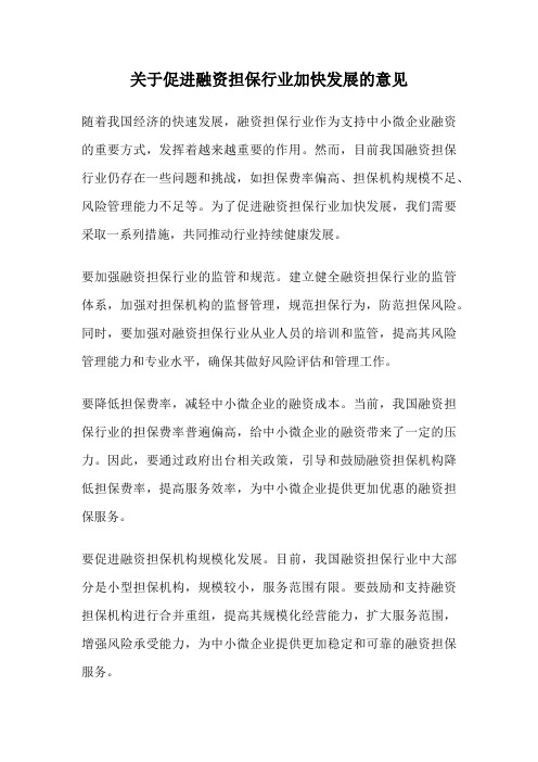 关于促进融资担保行业加快发展的意见