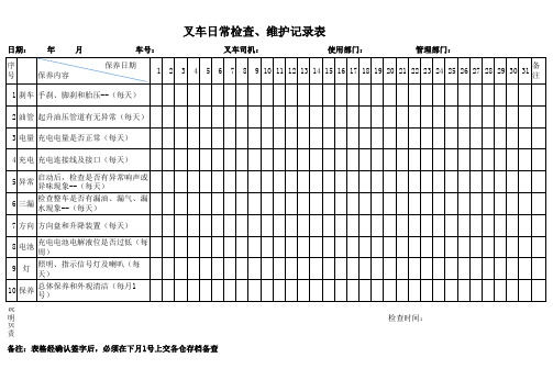 叉车日常检查、维护记录表