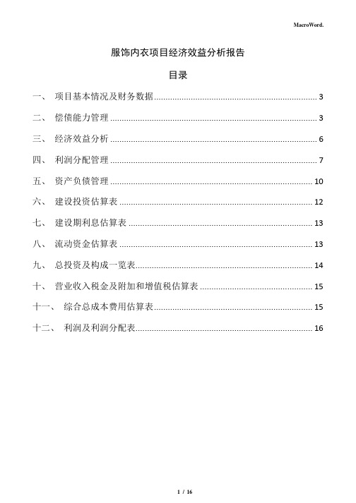 服饰内衣项目经济效益分析报告(范文)