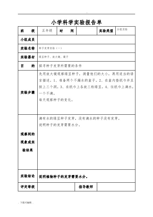 小学科学实验报告单_