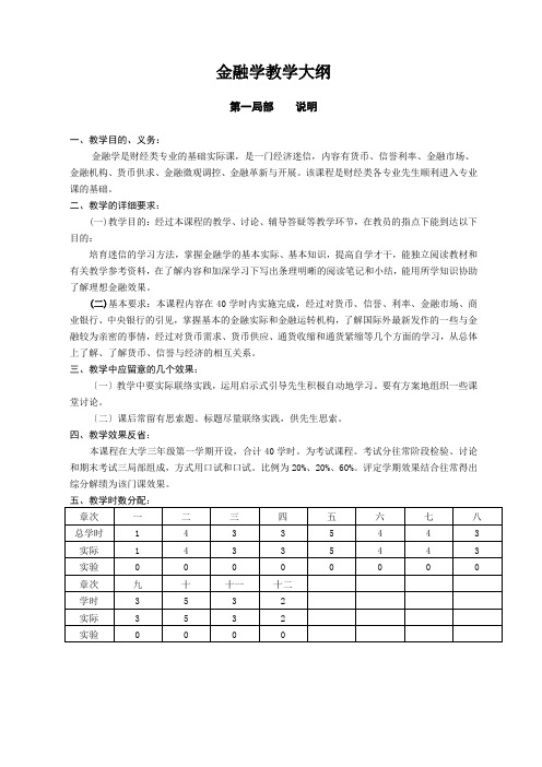 金融学教学大纲