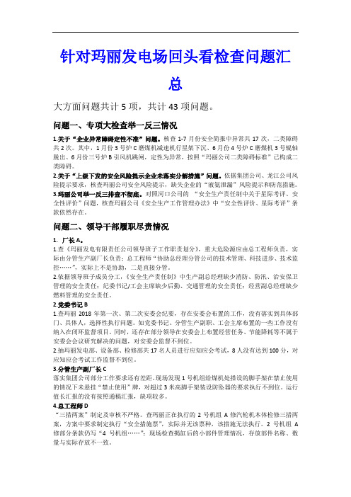 集团公司对发电公司四不两直检查问题汇总