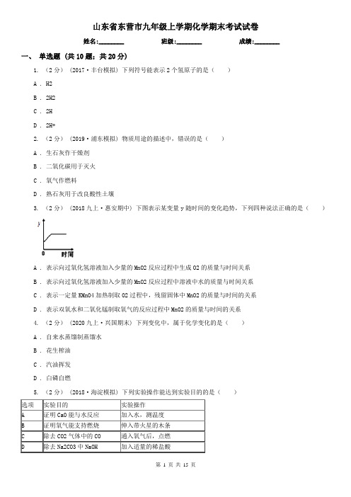 山东省东营市九年级上学期化学期末考试试卷