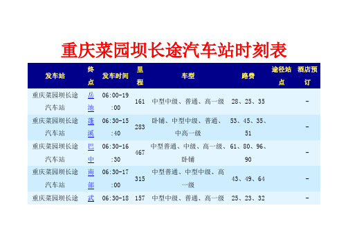 重庆菜园坝长途汽车站时刻表