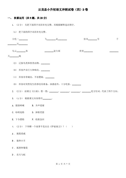 云龙县小升初语文冲刺试卷(四)D卷