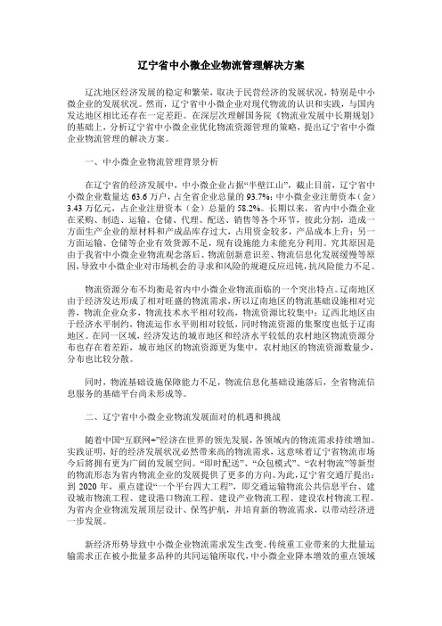 辽宁省中小微企业物流管理解决方案