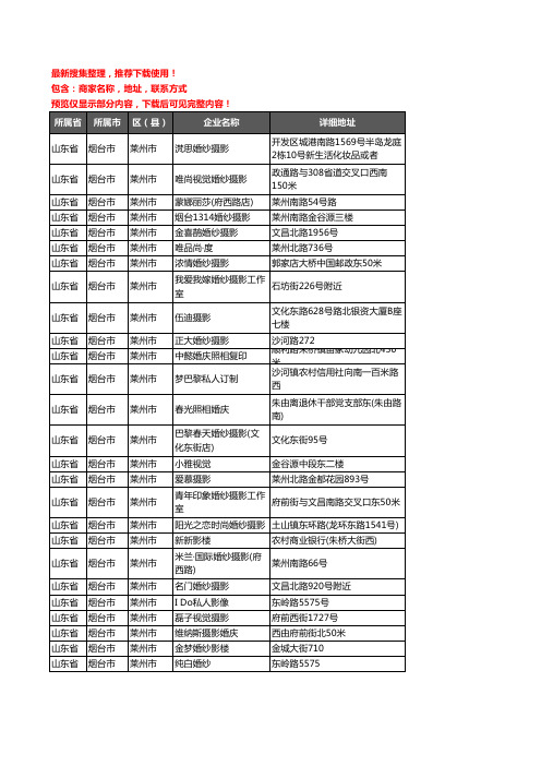 新版山东省烟台市莱州市婚纱摄影企业公司商家户名录单联系方式地址大全26家