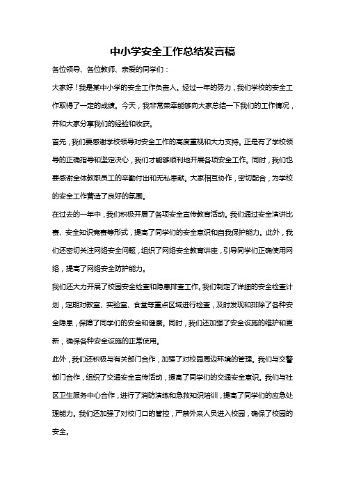 中小学安全工作总结发言稿