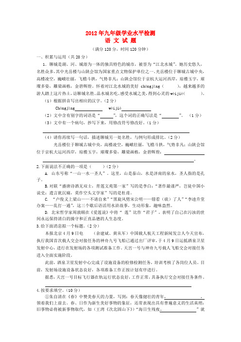 山东省聊城市九年级语文学业水平检测试题  新人教版