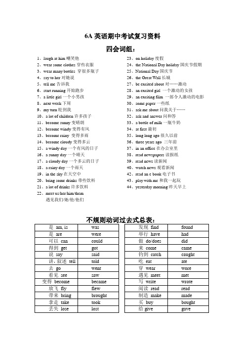 (译林版)6A英语期中考试复习资料