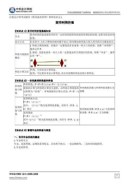 货币时间价值--注册会计师考试辅导《财务成本管理》第四章讲义1