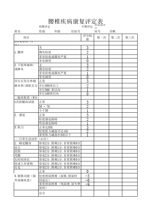 腰椎病评定表