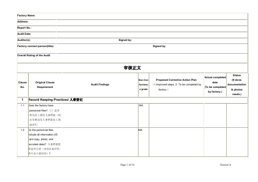 Walmart Ethical Standard Audit Report 沃尔马(人权)验厂标准