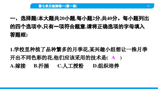 2022年人教版八年级下册生物第七单元检测卷一(第一章)