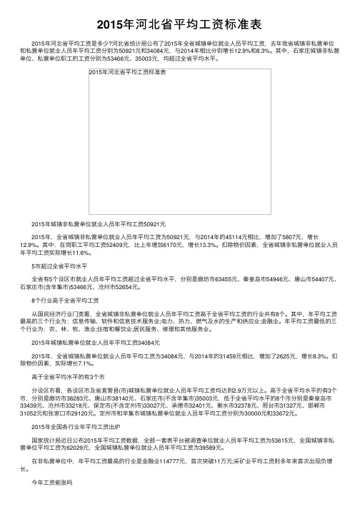 2015年河北省平均工资标准表