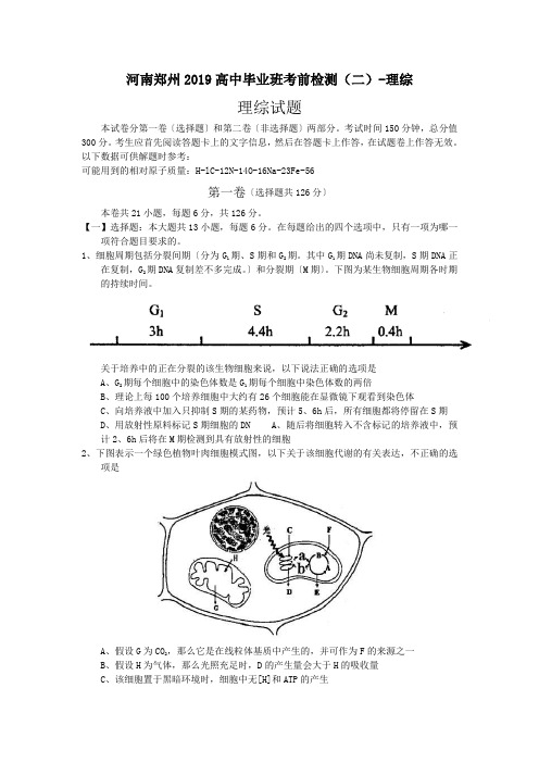 河南郑州2019高中毕业班考前检测(二)-理综