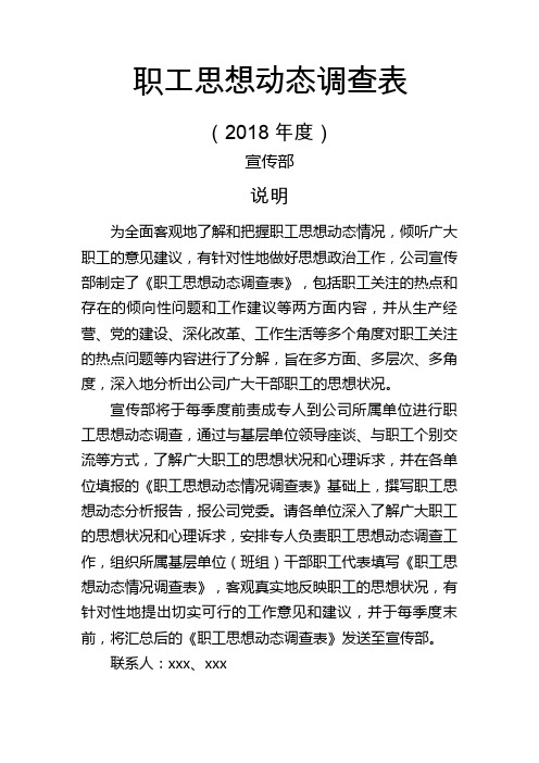 职工思想动态情况调查表