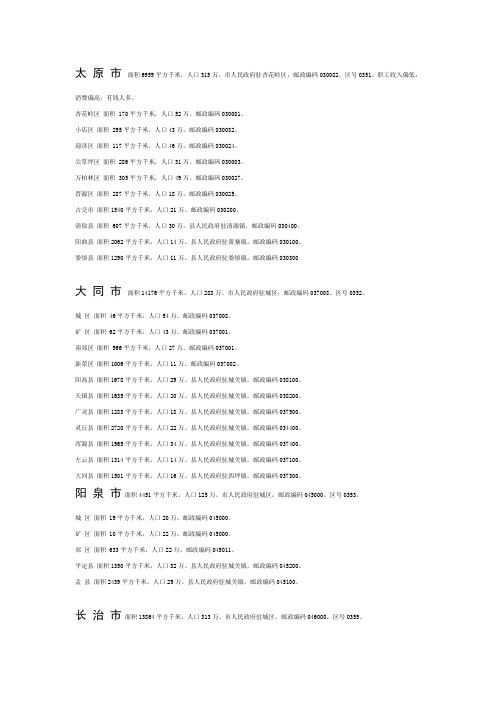 山西省各县市面积人口邮编[1]