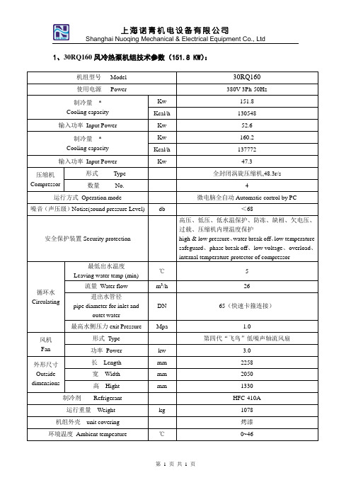 冷水机组技术参数(30RQ160A)