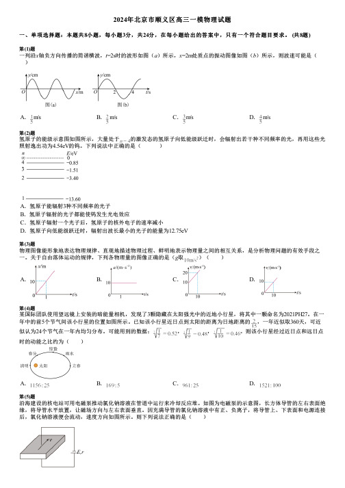 2024年北京市顺义区高三一模物理试题