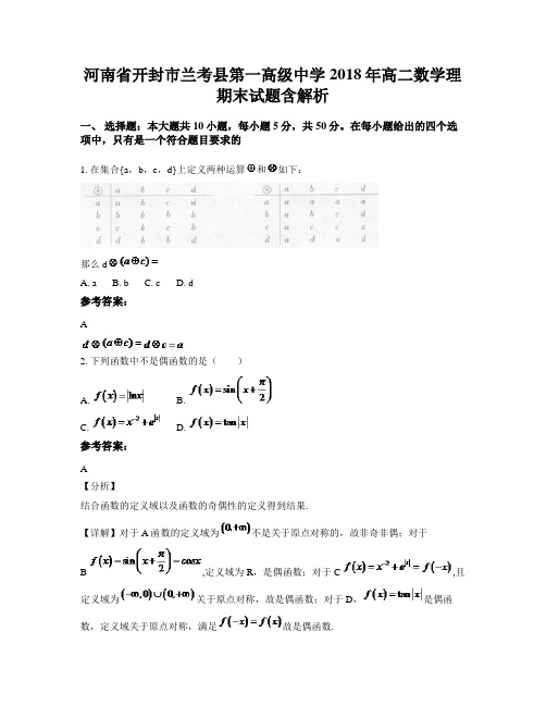 河南省开封市兰考县第一高级中学2018年高二数学理期末试题含解析