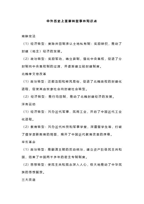 中外历史上重要转型事件知识点
