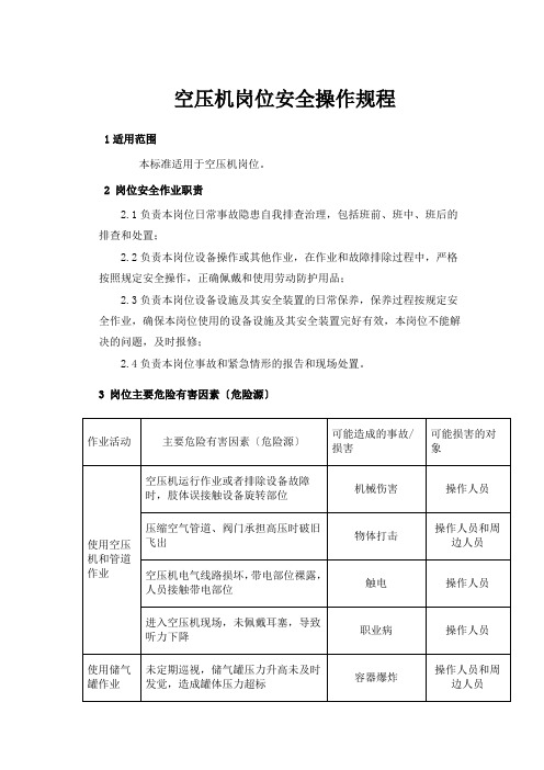 空压机岗位安全操作规程