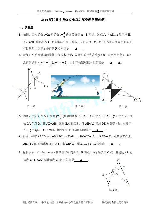 2014浙江省中考热点难点之填空题的压轴题