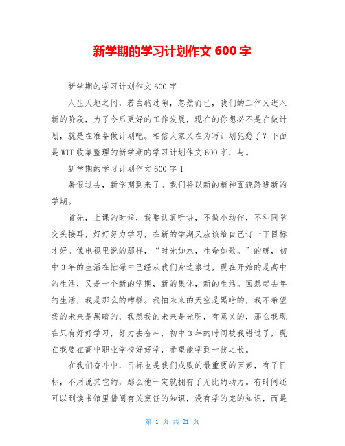 新学期的学习计划作文600字