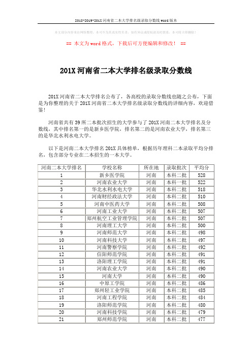 2018-2019-201X河南省二本大学排名级录取分数线word版本 (2页)