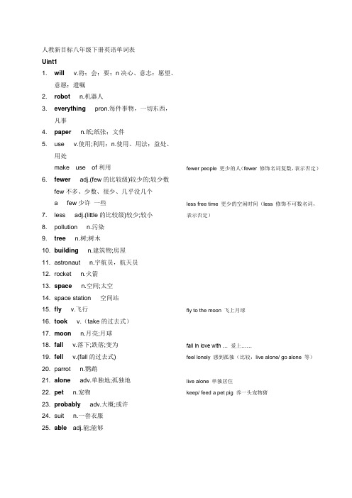 人教新目标八年级下册英语单词表