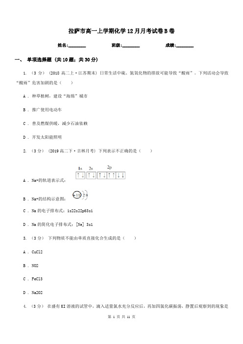 拉萨市高一上学期化学12月月考试卷B卷(模拟)