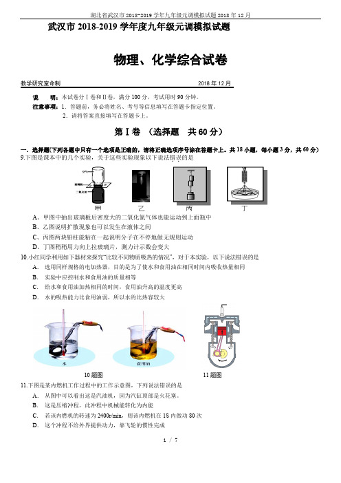 湖北省武汉市2018-2019学年九年级元调模拟试题2018年12月