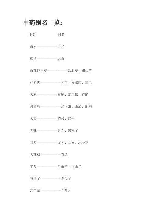 中药别名一览