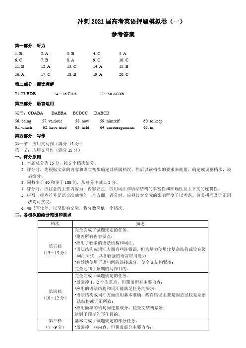 2021届全国高考冲刺押题英语模拟卷(一)答案