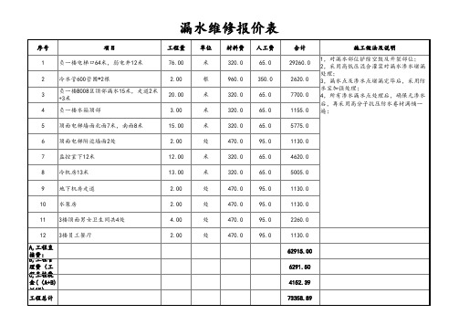 漏水维修报价表