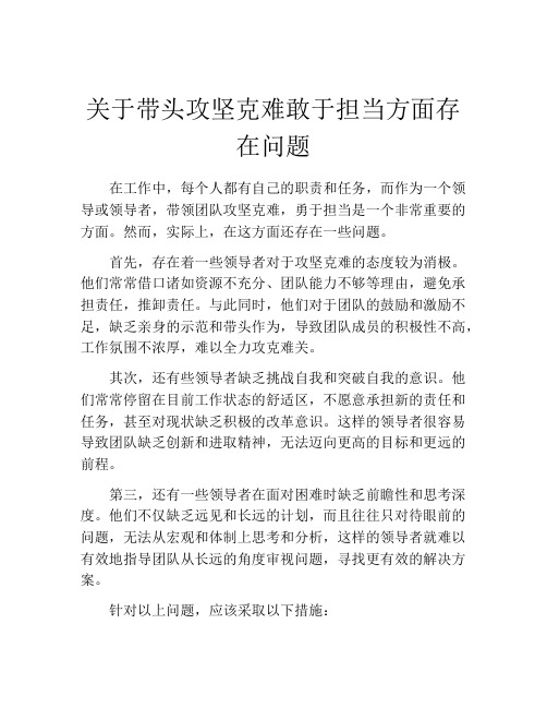 关于带头攻坚克难敢于担当方面存在问题