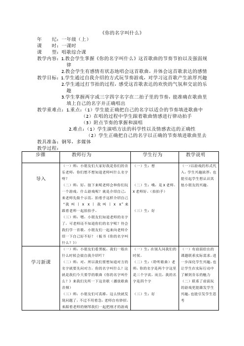 人音版小学音乐第一单元第一课：《你的名字叫什么》教学详案