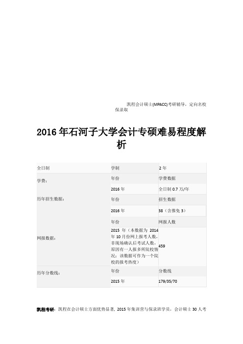 2016年石河子大学会计专硕难易程度解析