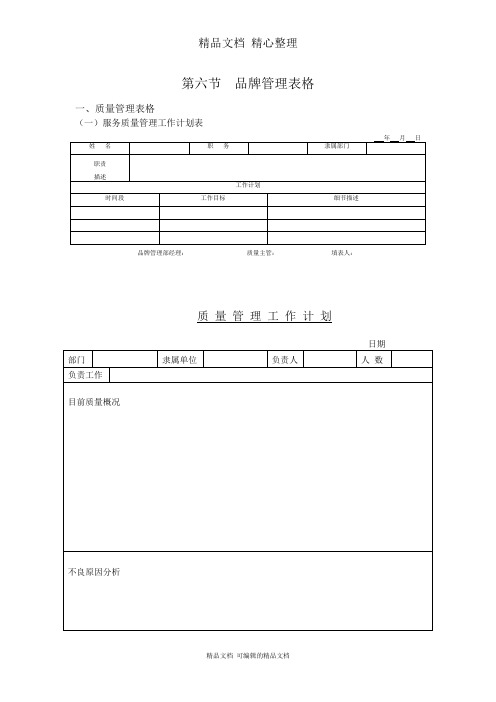 服务质量管理工作计划表