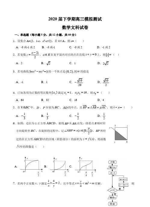 2020届高三5月数学文科试卷