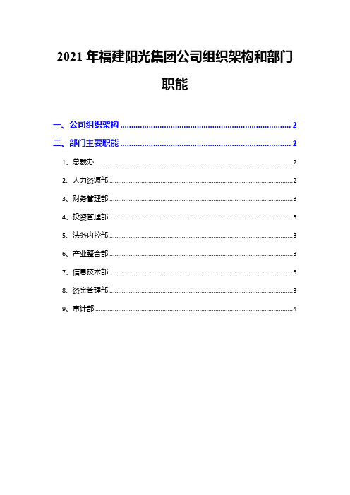 2021年福建阳光集团公司组织架构和部门职能