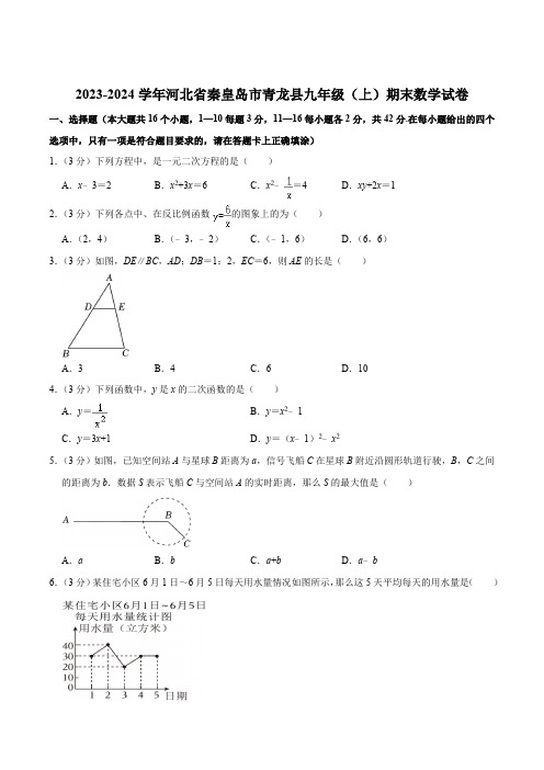 河北省秦皇岛市青龙县2024届九年级上学期期末考试数学试卷(含解析)