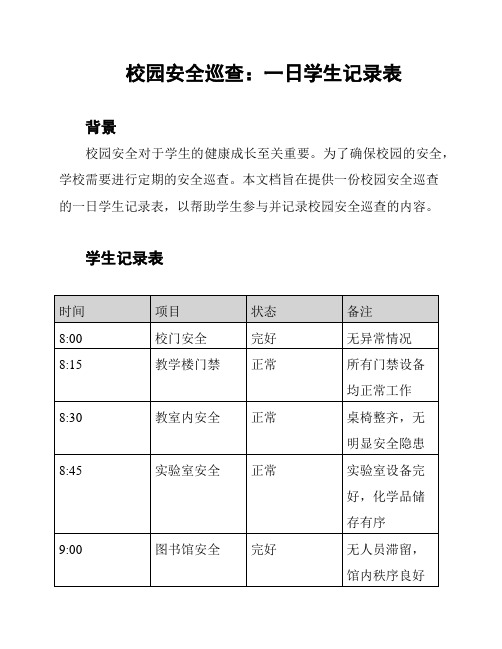 校园安全巡查：一日学生记录表