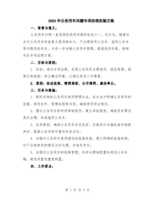 2024年公务用车问题专项治理实施方案