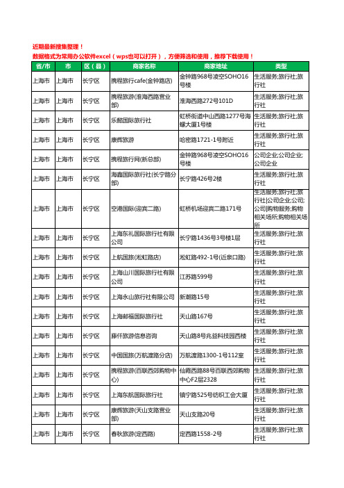 2020新版上海市上海市长宁区旅行社工商企业公司商家名录名单黄页联系方式大全97家