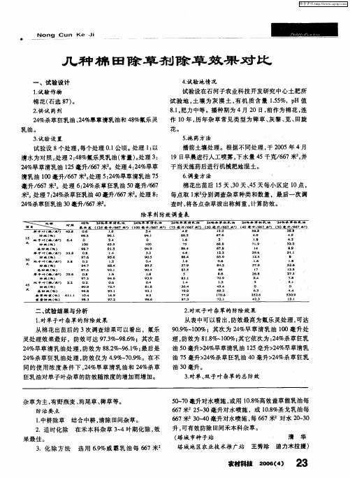 几种棉田除草剂除草效果对比