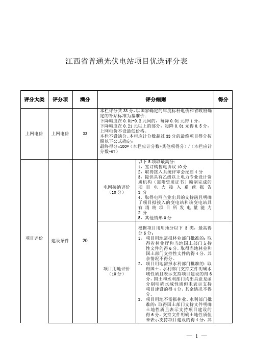 江西普通光伏电站项目优选评分表