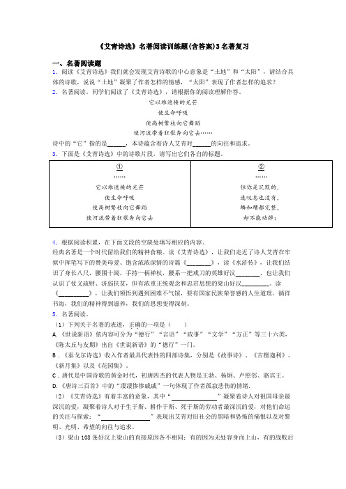 《艾青诗选》名著阅读训练题(含答案)3名著复习