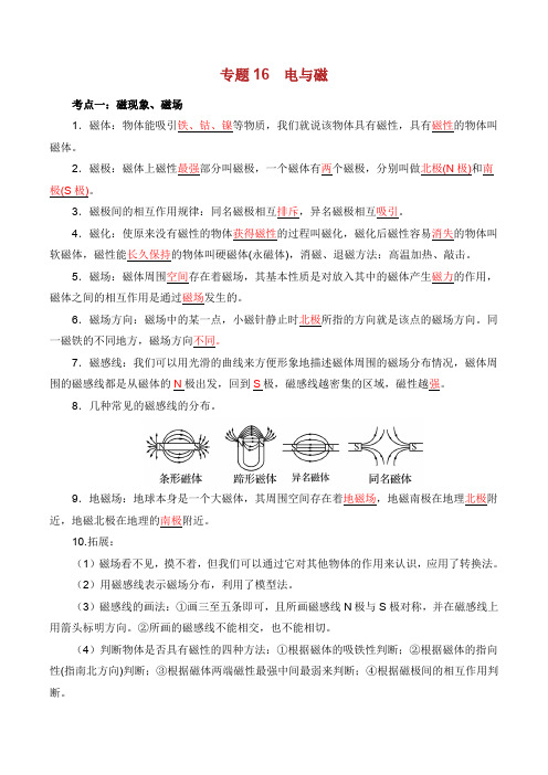 备考中考物理知识点复习专练知识点精讲专题16 电与磁含解析.doc